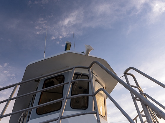 View of the bridge of a ferry boat near Sapelo Island, Georgia.